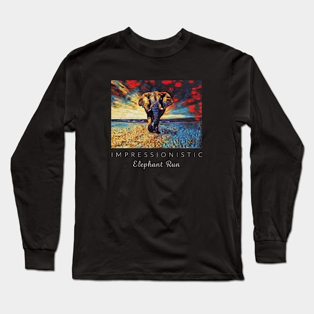 Elephant Run Impressionism Long Sleeve T-Shirt by ZoesPrints